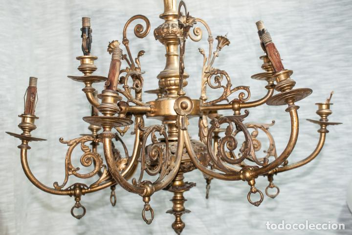 Antig&uuml;edades: LAMPARA DE BRONCE 9 LUCES, DE GAS, C. 1900 - Foto 2