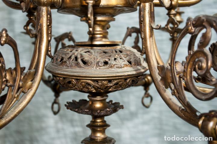 Antig&uuml;edades: LAMPARA DE BRONCE 9 LUCES, DE GAS, C. 1900 - Foto 4