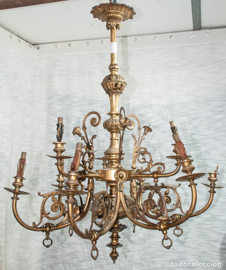 Antig&uuml;edades: LAMPARA DE BRONCE 9 LUCES, DE GAS, C. 1900 - Foto 1