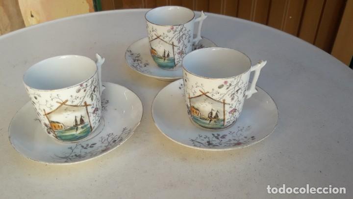 Antig&uuml;edades: 3 tazas completas decoradas francesas - Foto 1