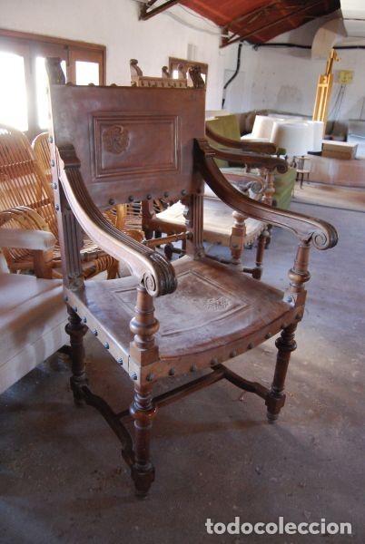 Antig&uuml;edades: Sill&oacute;n de madera y cuero - Foto 1