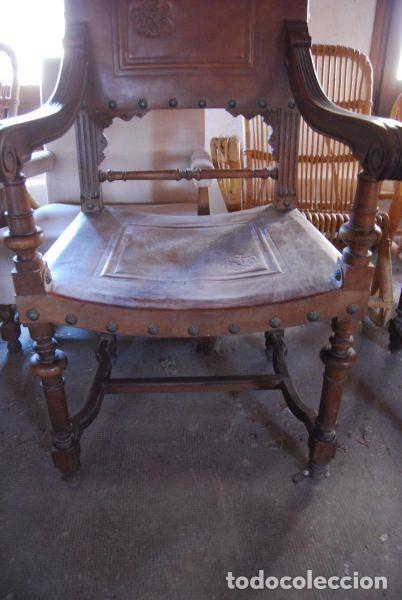 Antig&uuml;edades: Sill&oacute;n de madera y cuero - Foto 5