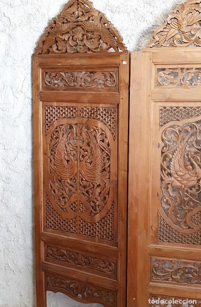 Antig&uuml;edades: BIOMBO DE MADERA MACIZA TALLADO - Foto 3