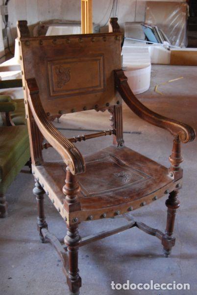Antig&uuml;edades: Sill&oacute;n de madera y cuero - Foto 1
