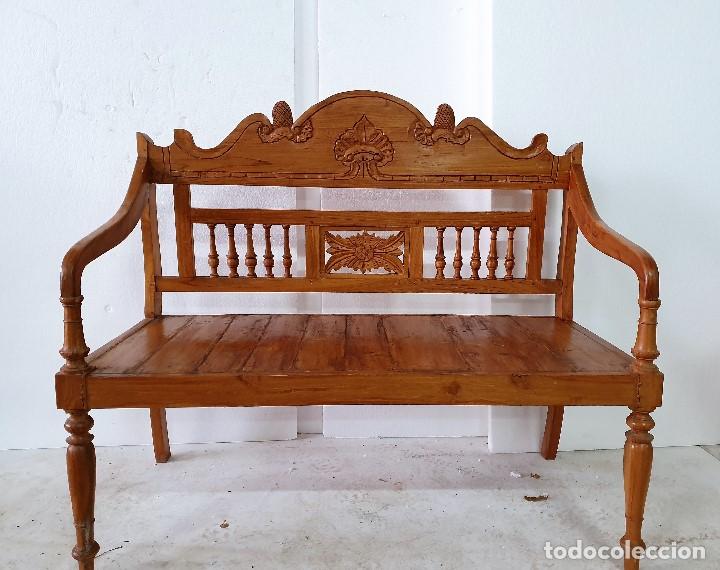 Antig&uuml;edades: BANCO ESCA&Ntilde;O SOFA TALLADO - Foto 7