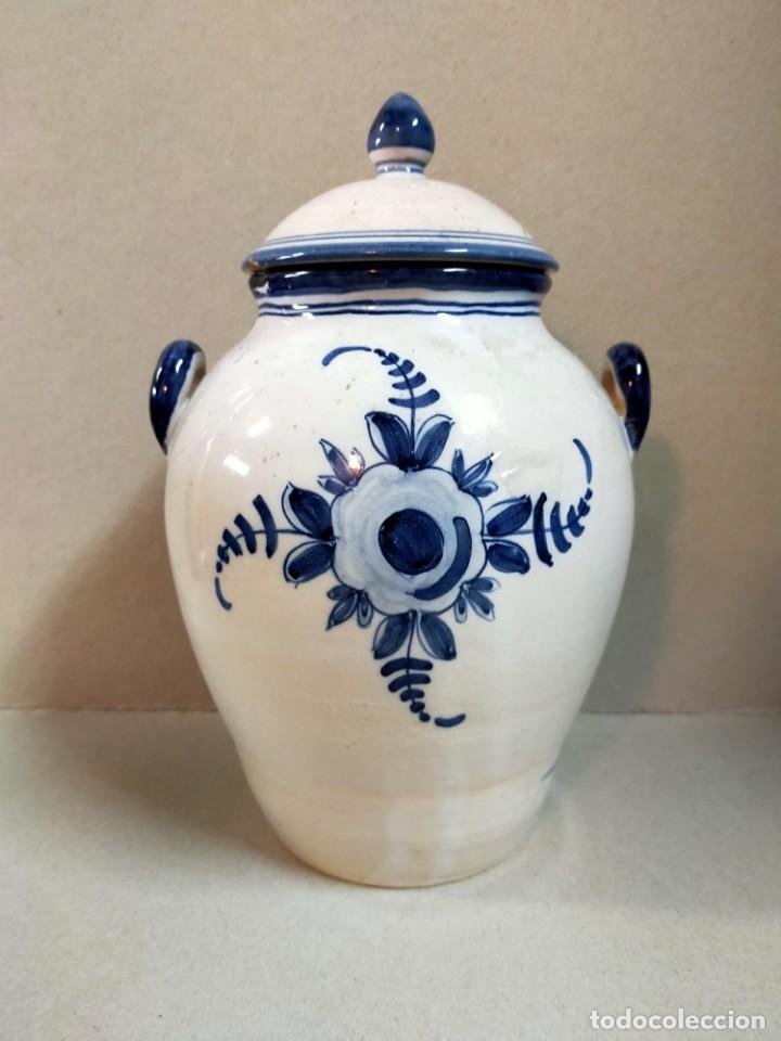 Antig&uuml;edades: JARRON CON TAPA O TIBOR EN CERAMICA, DECORACION EN AZUL COBALTO