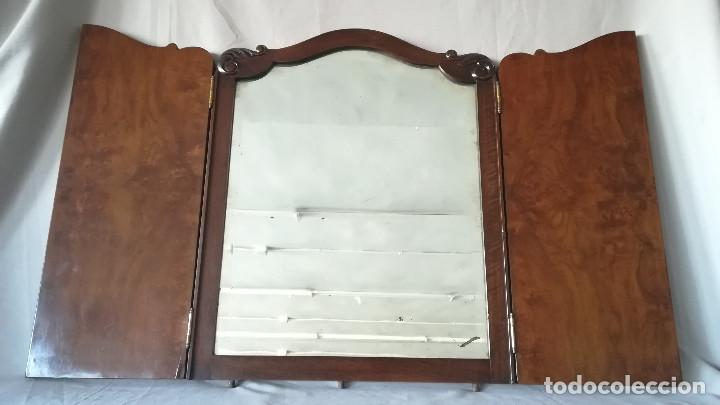 Antig&uuml;edades: ESPEJO TRIPTICO CON CRISTAL BISELADO ANTIGUO - Foto 3