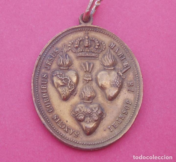 Antigüedades: Preciosa Medalla Siglo XIX San Bruno y Sagrados Corazones. Jesús, María y San José. - Foto 2 - 194237941