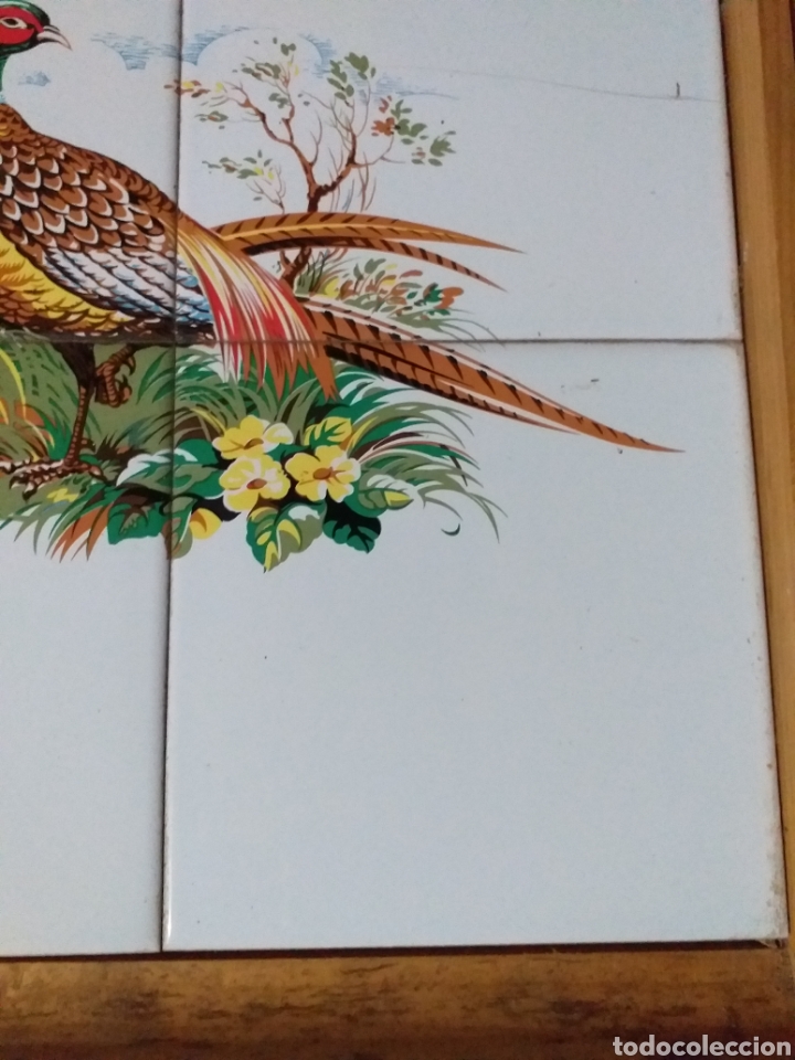 Antig&uuml;edades: BANDEJA MADERA CON AZULEJOS FAISANES - Foto 5