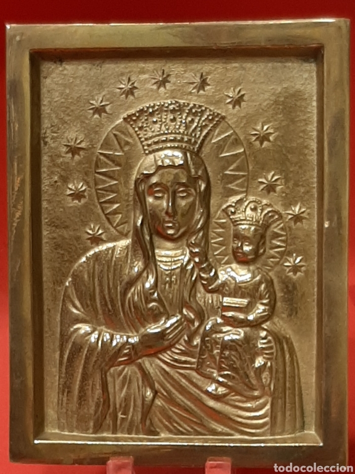 Antig&uuml;edades: VIRGEN CON NI&Ntilde;O. ANTIGUA PLACA DEVOCIONAL DE BRONCE. - Foto 1