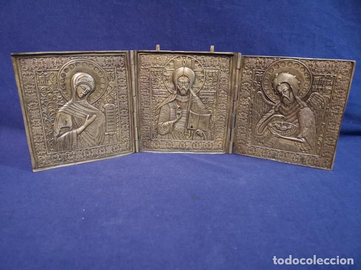 Antig&uuml;edades: ICONO RUSO DE BRONCE (TRIPTICO) ANTIGUO - Foto 1
