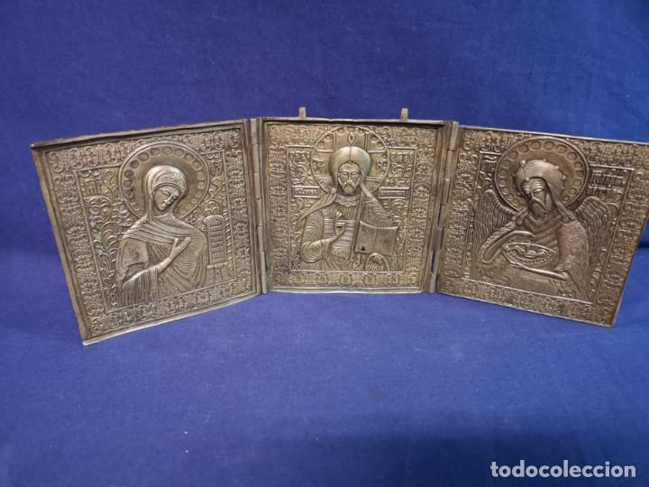 Antig&uuml;edades: ICONO RUSO DE BRONCE (TRIPTICO) ANTIGUO - Foto 2