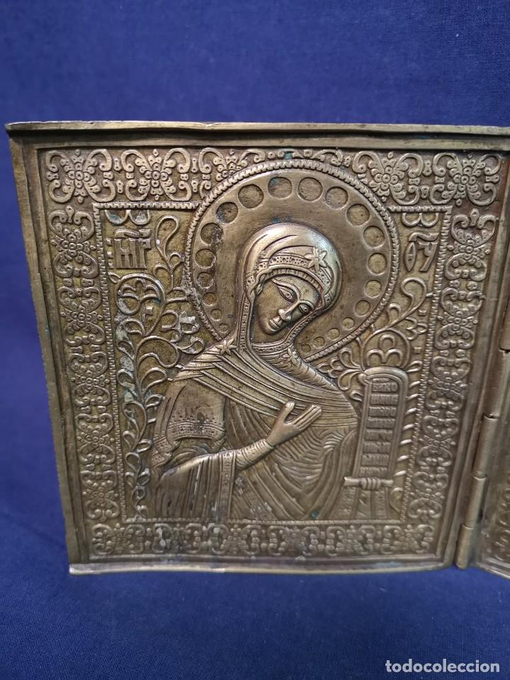 Antig&uuml;edades: ICONO RUSO DE BRONCE (TRIPTICO) ANTIGUO - Foto 3