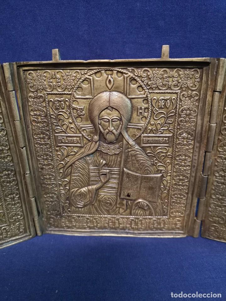 Antig&uuml;edades: ICONO RUSO DE BRONCE (TRIPTICO) ANTIGUO - Foto 4