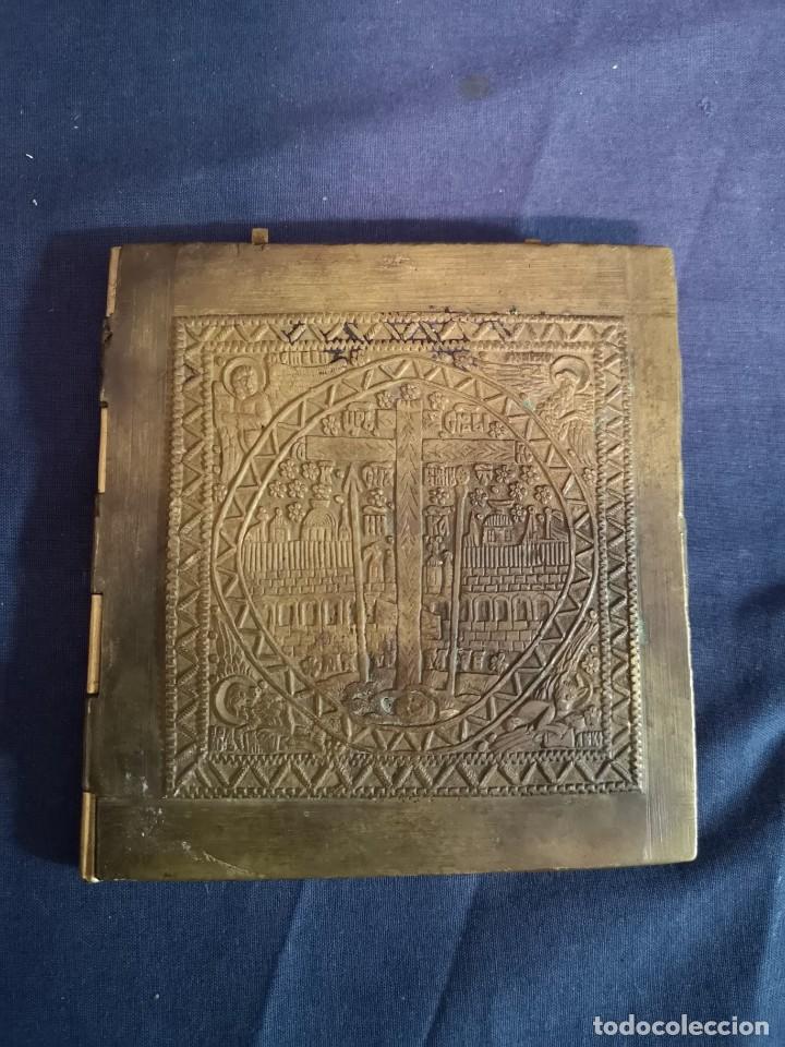 Antig&uuml;edades: ICONO RUSO DE BRONCE (TRIPTICO) ANTIGUO - Foto 8