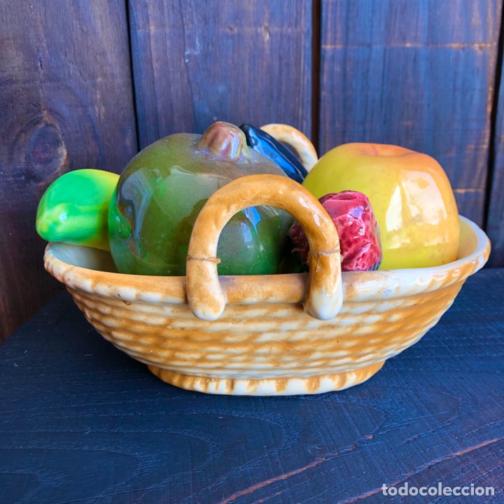 Antig&uuml;edades: CESTA CON FRUTAS EN CERAMICA DE MANISES - Foto 5