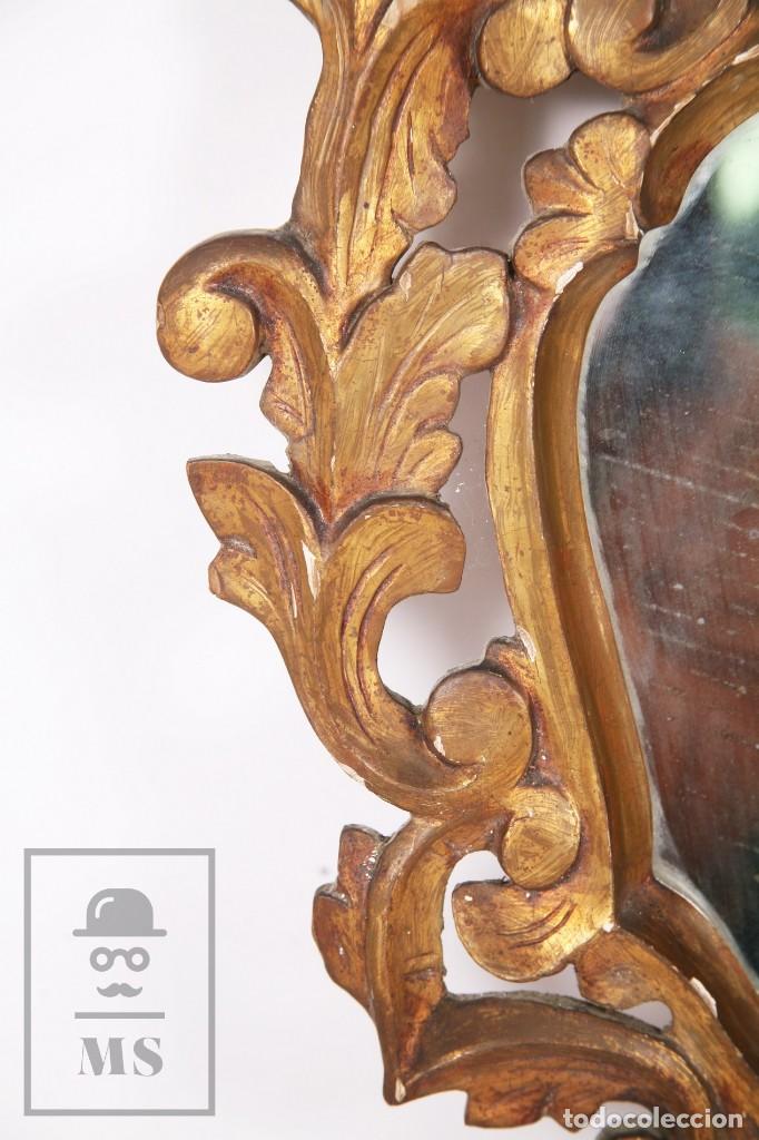 Antigüedades: Antigua Cornucopia / Espejo de Estilo Rococó - Madera Tallada y Dorada - Medidas 34 x 57 cm - Foto 2 - 195088148