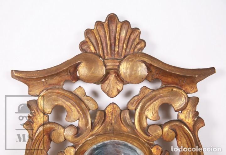 Antigüedades: Antigua Cornucopia / Espejo de Estilo Rococó - Madera Tallada y Dorada - Medidas 34 x 57 cm - Foto 3 - 195088148