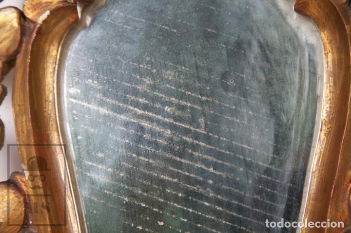 Antigüedades: Antigua Cornucopia / Espejo de Estilo Rococó - Madera Tallada y Dorada - Medidas 34 x 57 cm - Foto 4 - 195088148
