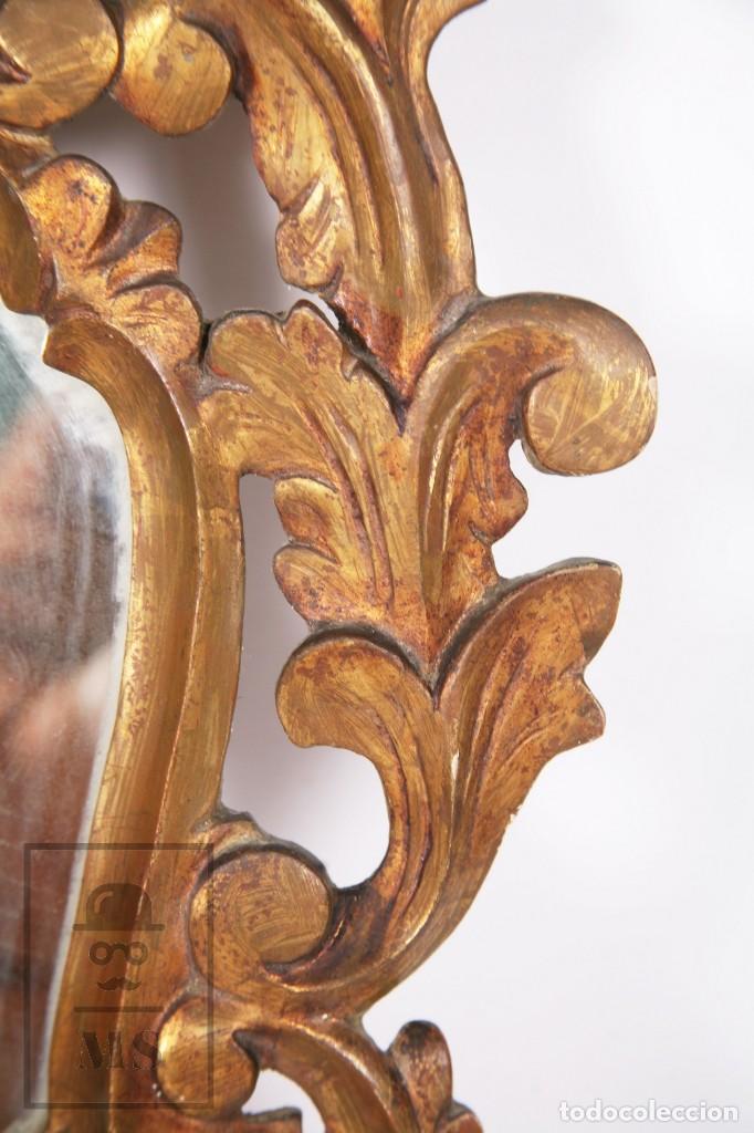 Antigüedades: Antigua Cornucopia / Espejo de Estilo Rococó - Madera Tallada y Dorada - Medidas 34 x 57 cm - Foto 7 - 195088148