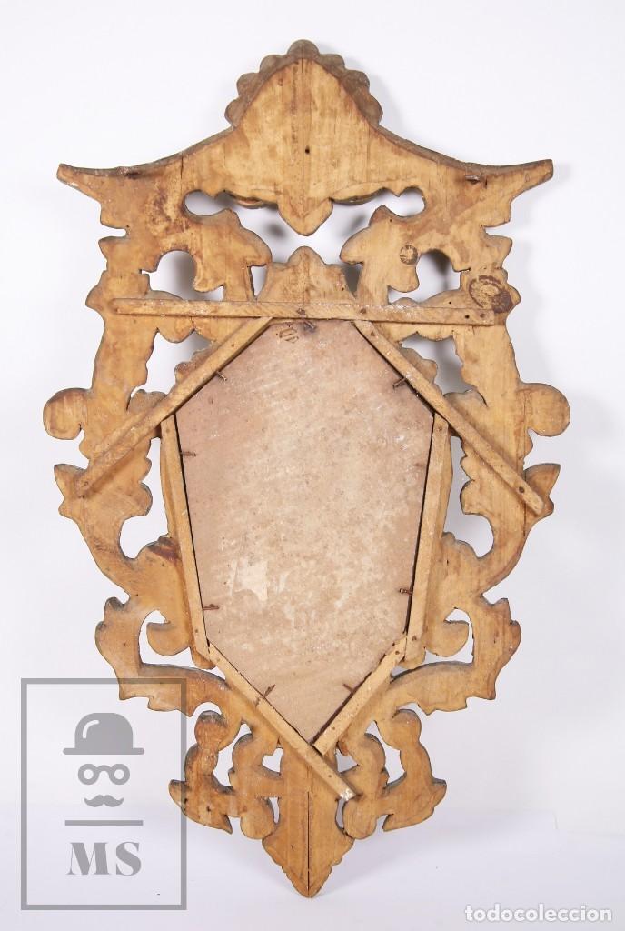 Antigüedades: Antigua Cornucopia / Espejo de Estilo Rococó - Madera Tallada y Dorada - Medidas 34 x 57 cm - Foto 8 - 195088148