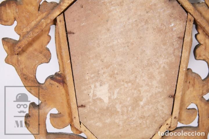 Antigüedades: Antigua Cornucopia / Espejo de Estilo Rococó - Madera Tallada y Dorada - Medidas 34 x 57 cm - Foto 11 - 195088148