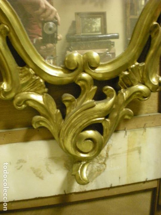 Antig&uuml;edades: ESPEJO ANTIGUO CON MARCO CORNUCOPIA CON PAN DE ORO - Foto 5