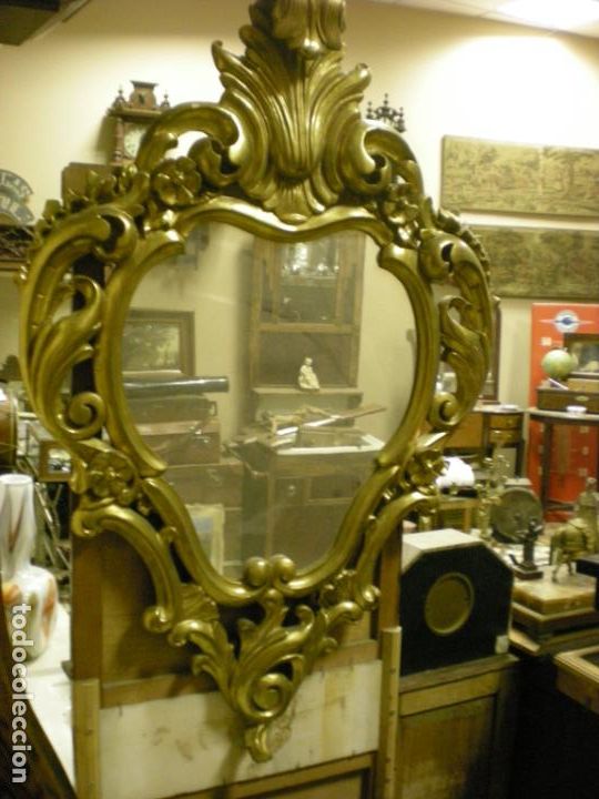 Antig&uuml;edades: ESPEJO ANTIGUO CON MARCO CORNUCOPIA CON PAN DE ORO - Foto 1