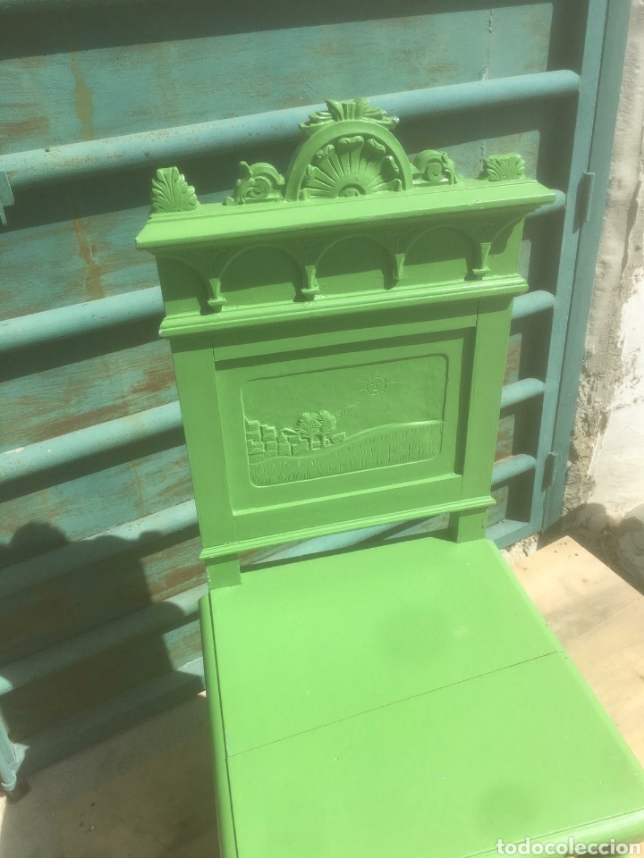 Antig&uuml;edades: SILLA CASTELLANA PINTADA VERDE - Foto 5