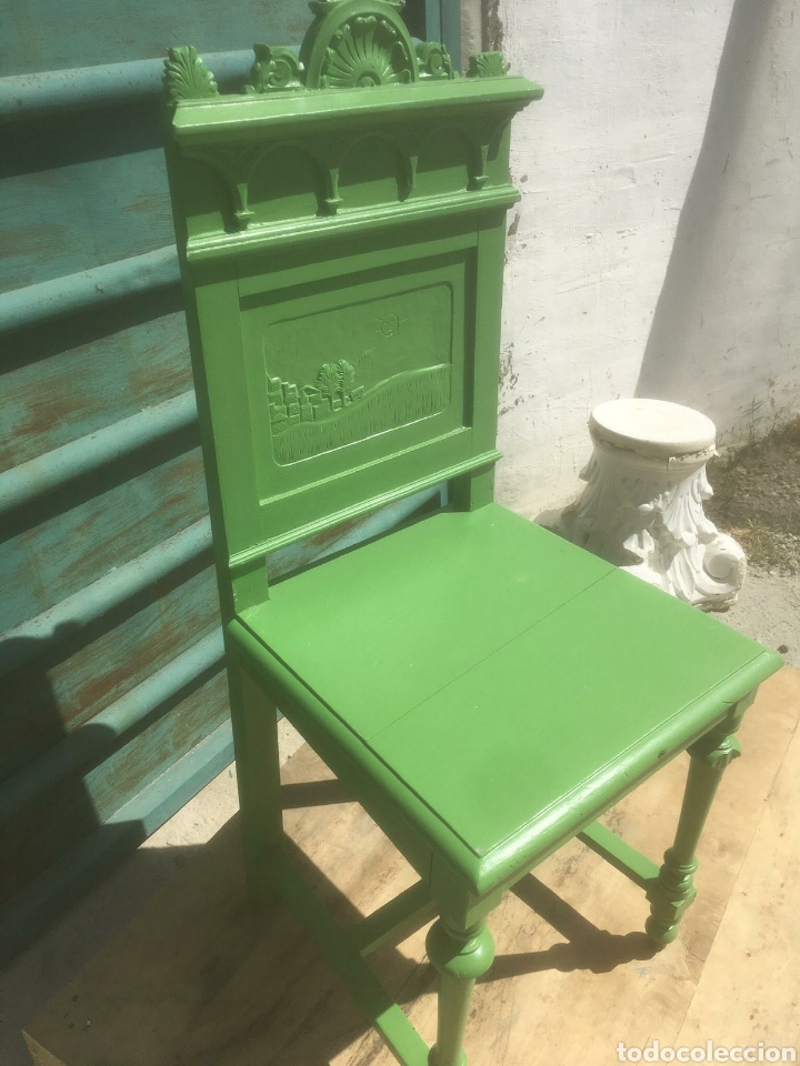 Antig&uuml;edades: SILLA CASTELLANA PINTADA VERDE - Foto 8