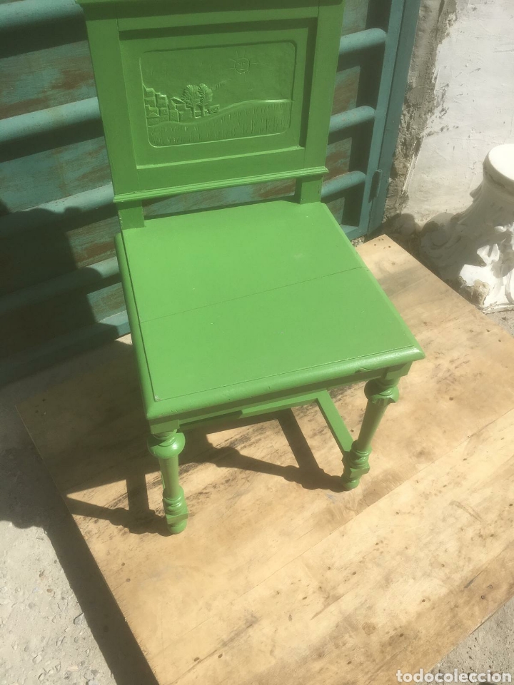 Antig&uuml;edades: SILLA CASTELLANA PINTADA VERDE - Foto 9