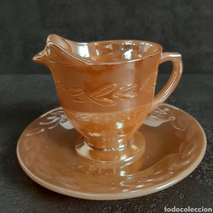 Antiquit&eacute;s: Lechera con plato reflejos naranja * OVEN * MADE IN USA