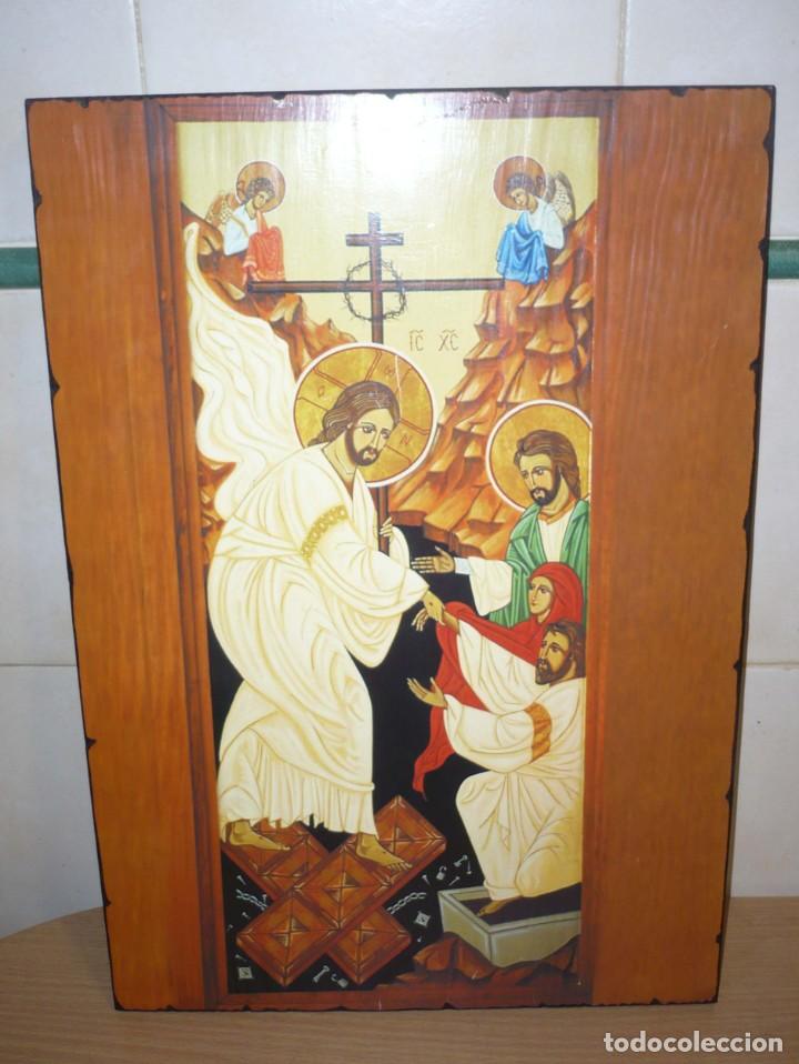 Antig&uuml;edades: L&aacute;mina sobre tabla Escena religiosa - Foto 1