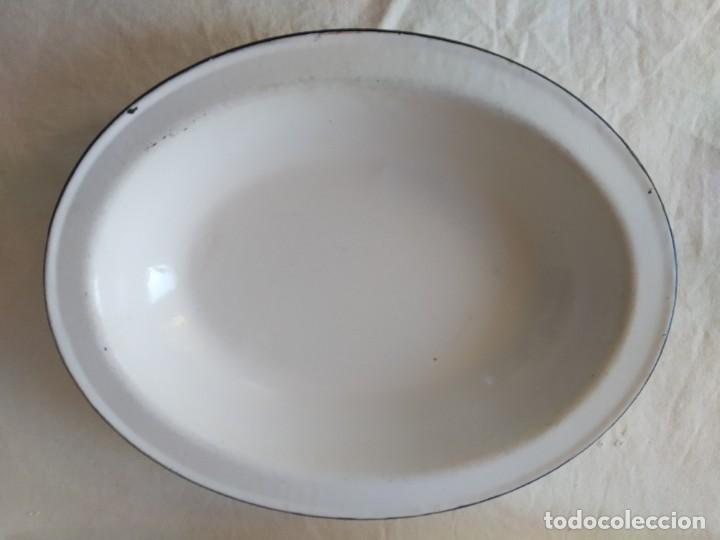 Antiquit&eacute;s: FUENTE OVALADA DE METAL ESMALTADA EN PORCELANA - BANDEJA