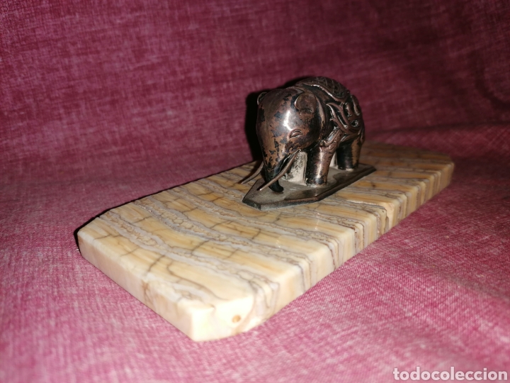 Antig&uuml;edades: ELEFANTE DE PLATA SOBRE BASE DE DIENTE DE ELEFANTE - Foto 4