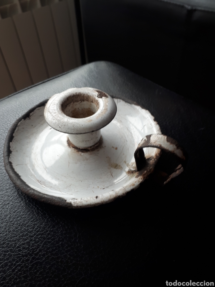 Antig&uuml;edades: Antigua palmatoria en chapa y porcelana