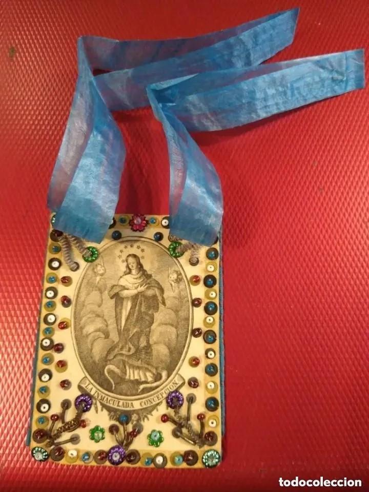Antig&uuml;edades: Antiguo escapulario bordado de la Inmaculada Concepci&oacute;n - Foto 1