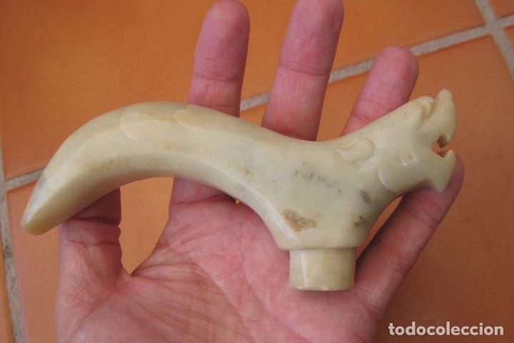 Antig&uuml;edades: Mango para baston de jade verde lima, Cabeza de Dragon - Foto 2