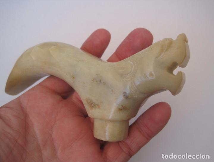 Antig&uuml;edades: Mango para baston de jade verde lima, Cabeza de Dragon - Foto 3