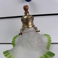 Antigüedades: APLIQUE LAMPARA CRISTAL RELIEVE VERDE