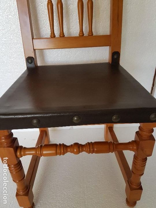 Antig&uuml;edades: CONJUNTO DE 6 SILLAS ASIENTO DE CUERO - Foto 3