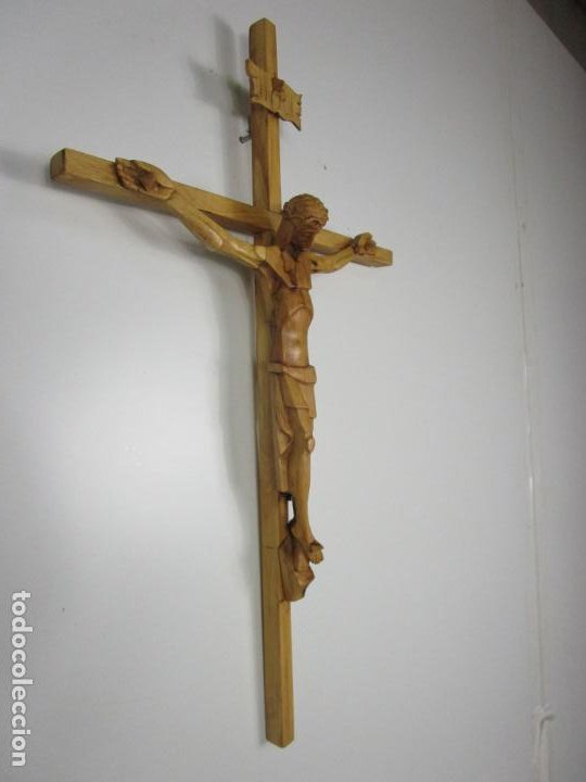 Antigüedades: Crucifijo - Cristo a la Cruz - Talla en Madera de Boj - 62 cm Altura - Foto 7 - 198391072