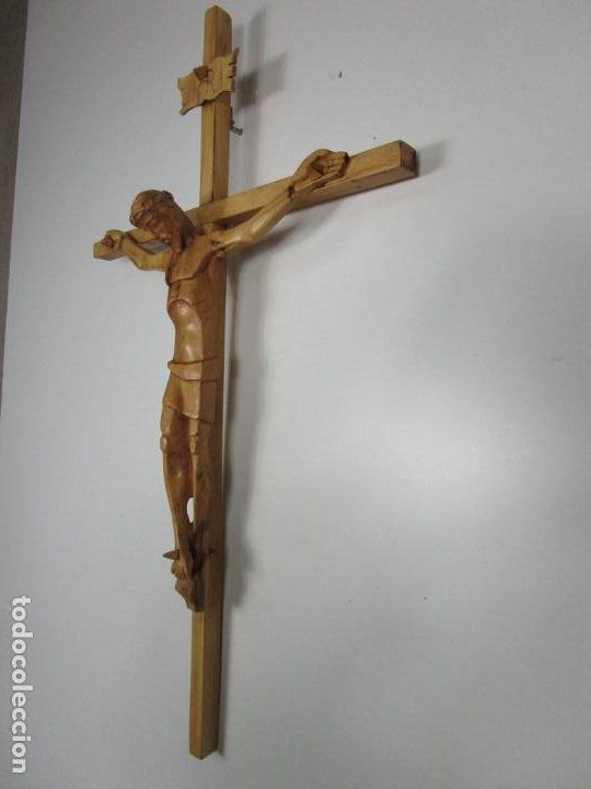 Antigüedades: Crucifijo - Cristo a la Cruz - Talla en Madera de Boj - 62 cm Altura - Foto 9 - 198391072