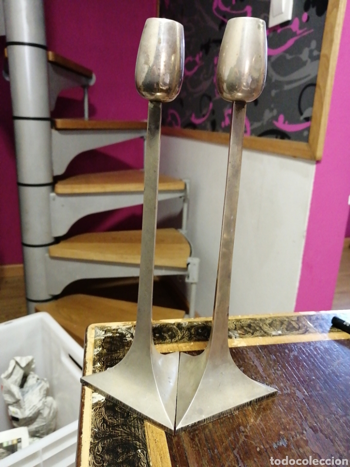 Antig&uuml;edades: Dos candeleros plata espa&ntilde;ola - Foto 1