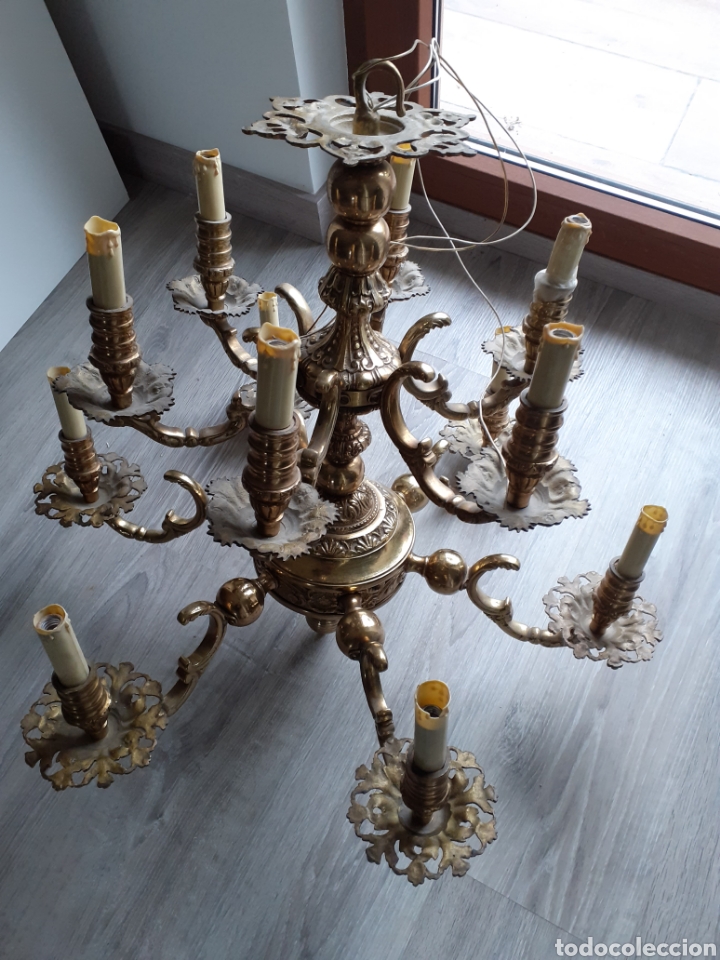 Antig&uuml;edades: L&Aacute;MPARA DE BRONCE DE 12 BRAZOS. - Foto 3