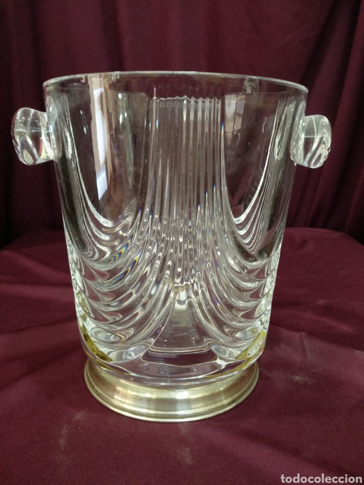 Antiquit&eacute;s: Cubitera de cristal tallado y base de plata