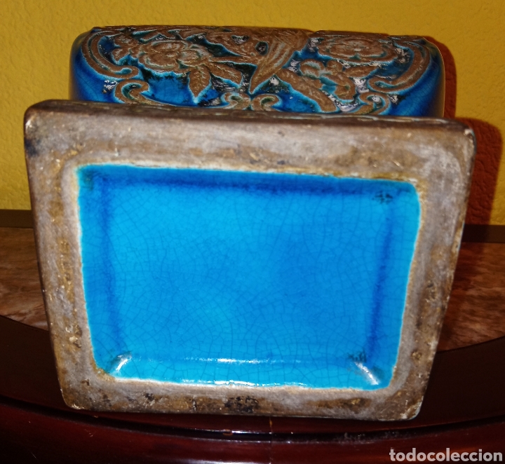 Antiques: JARRON CHINO DE PORCELANA - CON RELIEVES - AZUL TURQUESA - SIGLO XIX