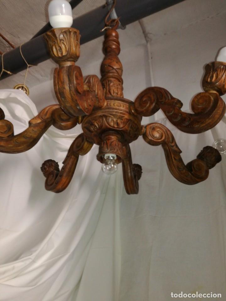 Antig&uuml;edades: Antigua gran l&aacute;mpara en madera - Foto 2