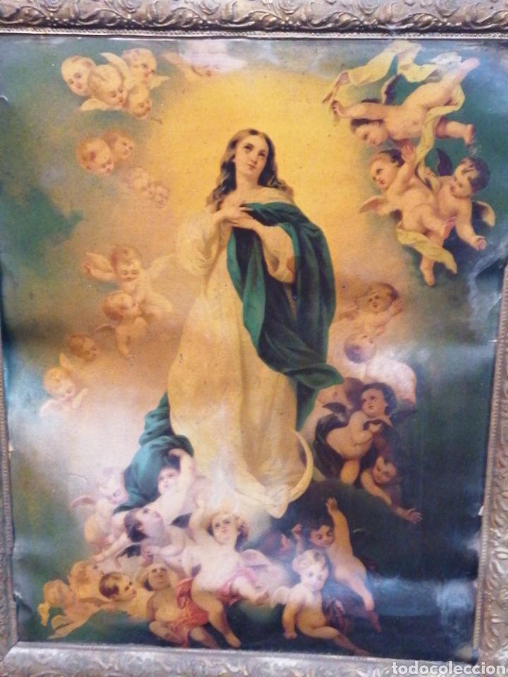 Antig&uuml;edades: Marco y l&aacute;mina de la Virgen - Foto 2