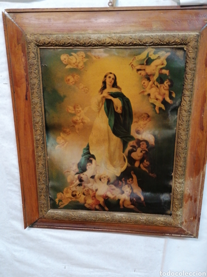 Antig&uuml;edades: Marco y l&aacute;mina de la Virgen - Foto 1